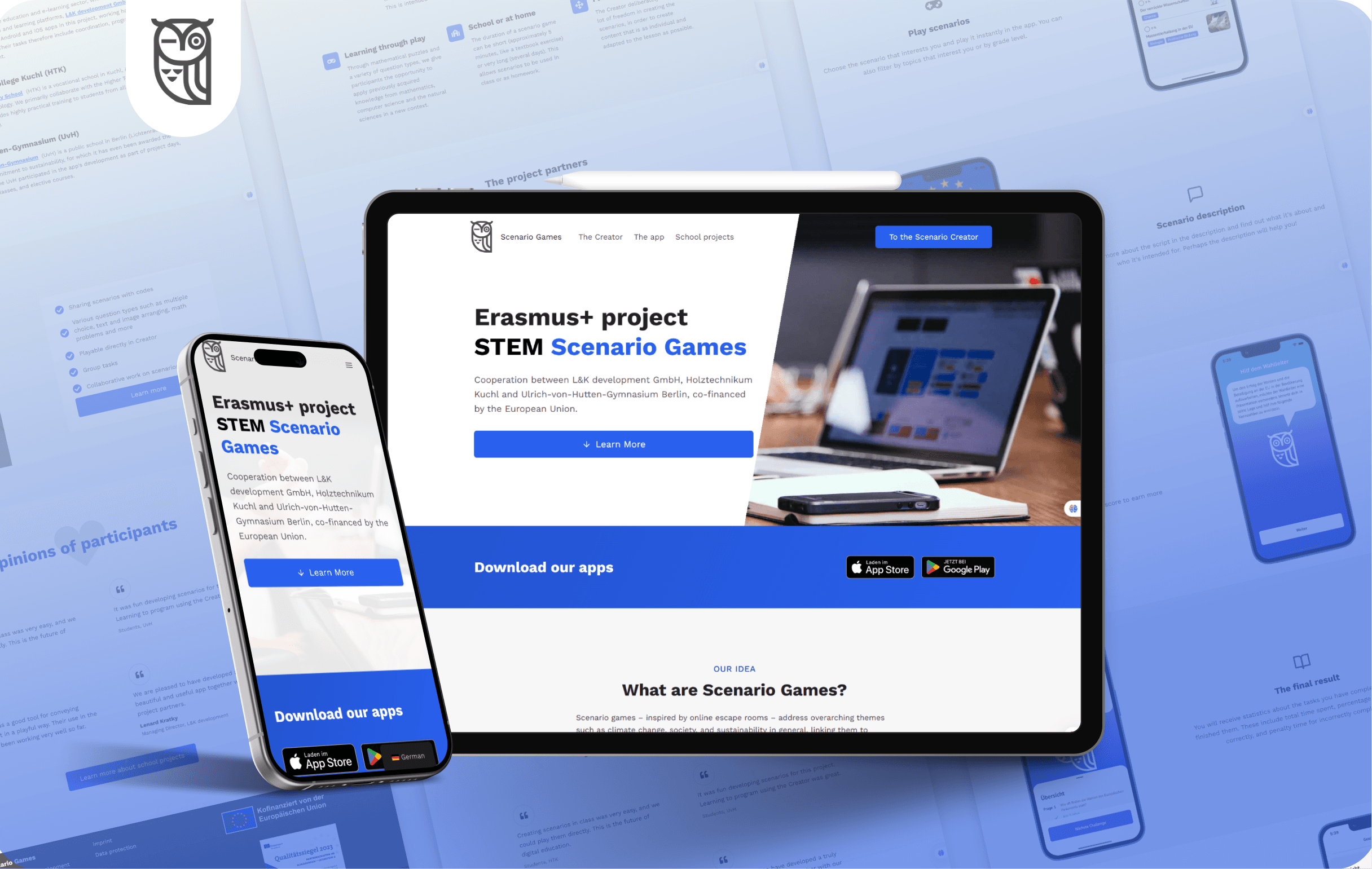 Scenario Games Website dargestellt auf Endgeräten